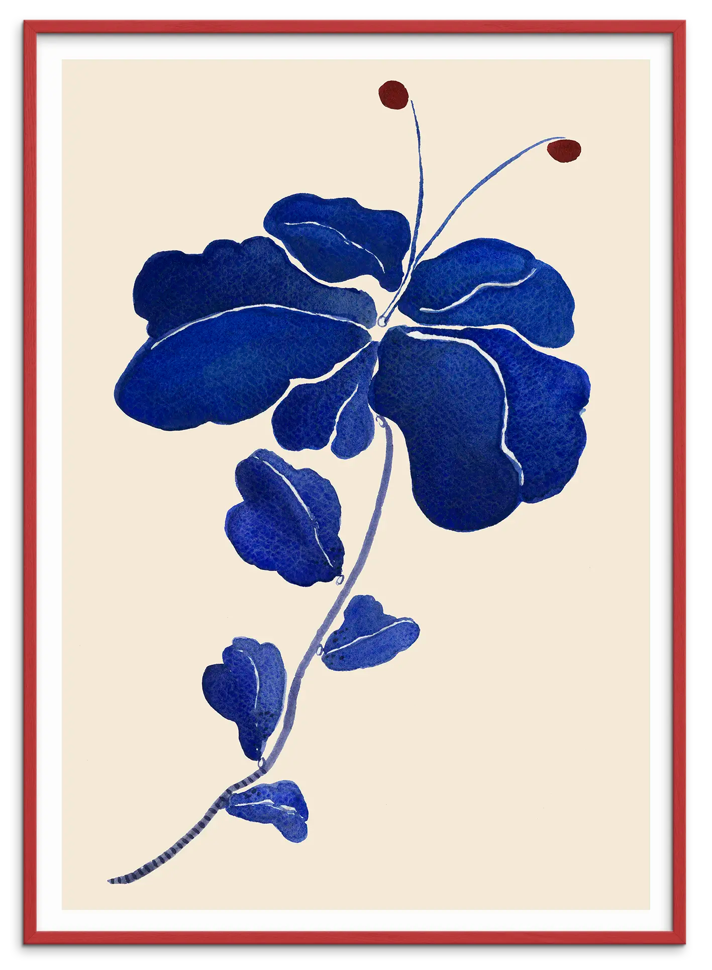 Rød træramme til FLEUR DE BLEU kunstplakat