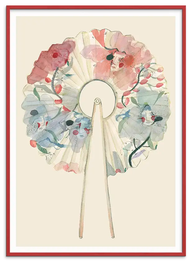 Rød træramme til WASHI PAPER FAN kunstplakat