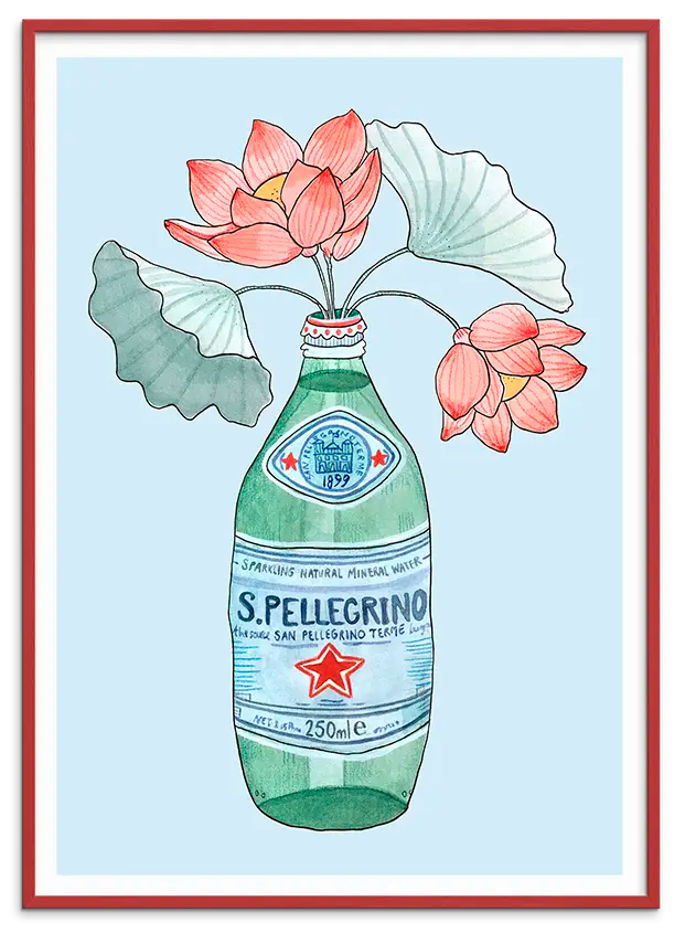 Rød træramme til LILLIES DE PELLEGRINO kunstplakat