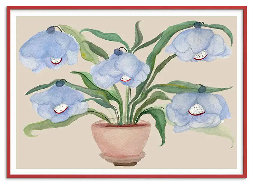 Rød træramme til DESERT BLUEBELLS kunstplakat