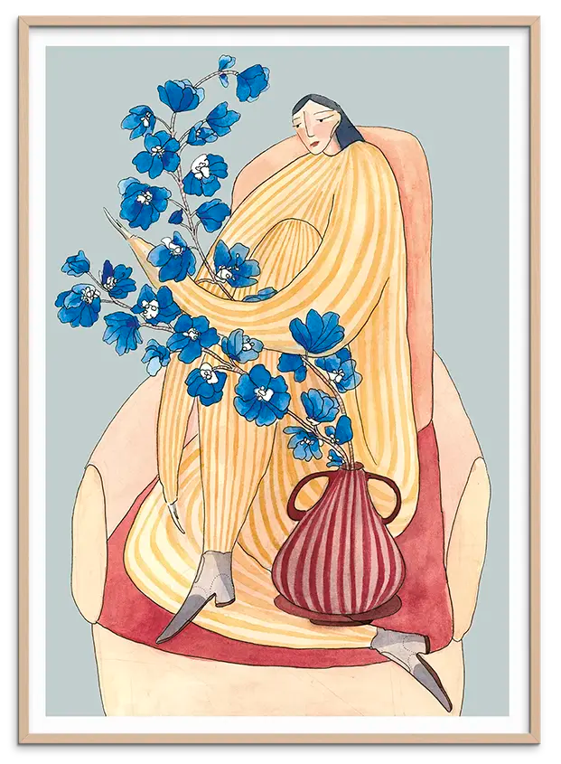 Rosa træramme til DELPHINIUM kunstplakat