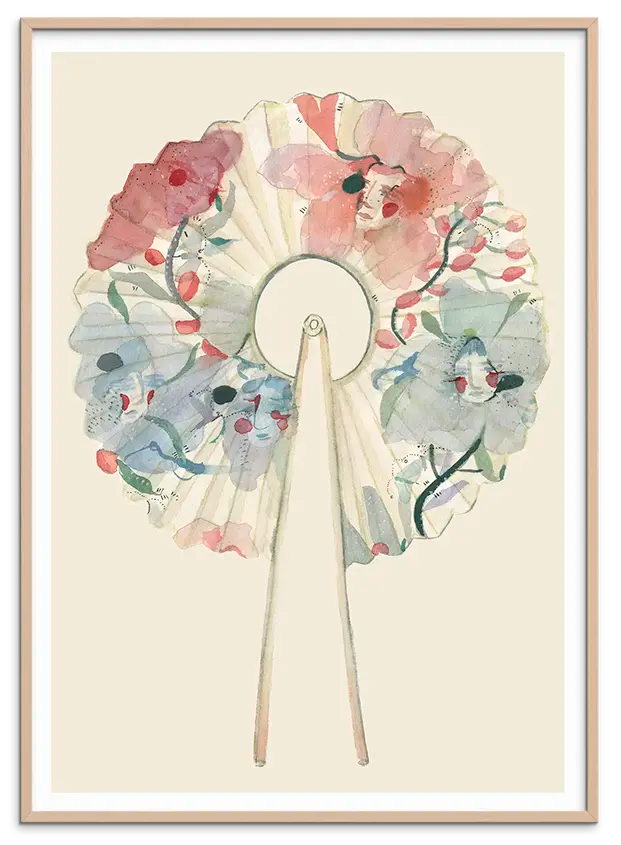 Rosa træramme til WASHI PAPER FAN kunstplakat