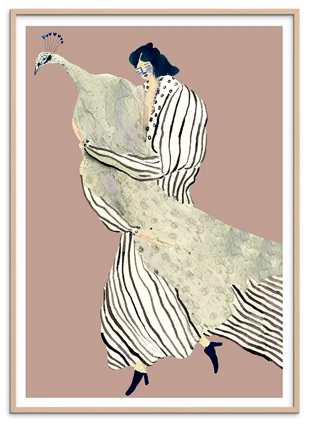 Rosa træramme til STOLEN PEACOCK kunstplakat