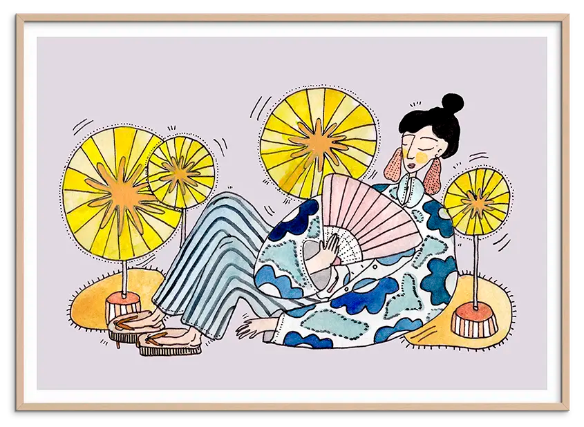 Rosa træramme til GEISHA OGI kunstplakat