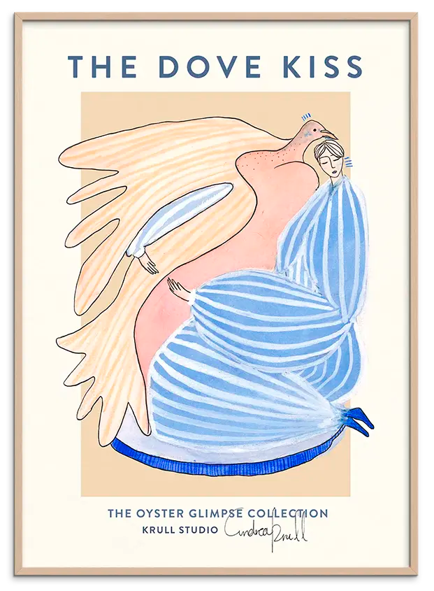 Rosa træramme til DOVE KISS kunstplakat