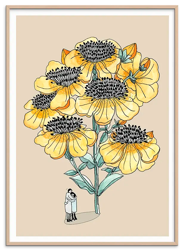 Rosa træramme til HUG ME kunstplakat