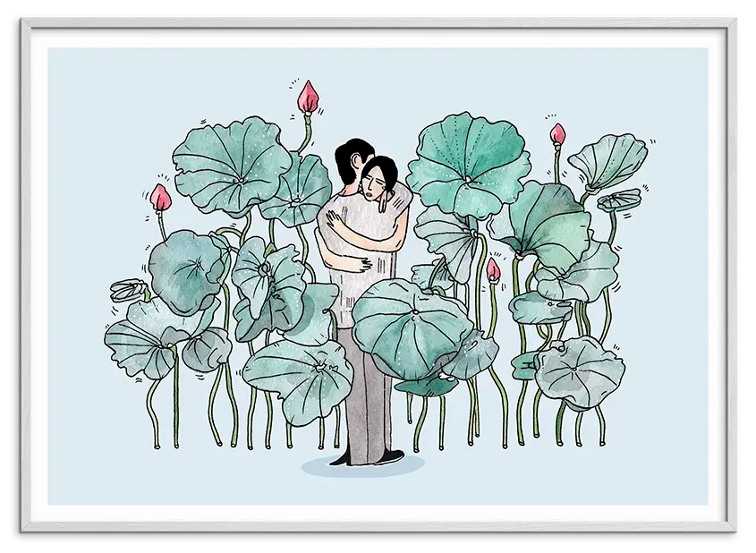 Hvid træramme til WATER LILIES LOVERS kunstplakat
