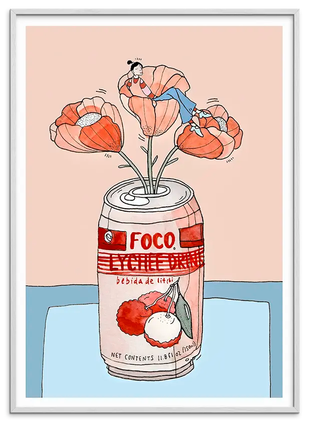 Hvid træramme til LYCHEE SODA NAP kunstplakat