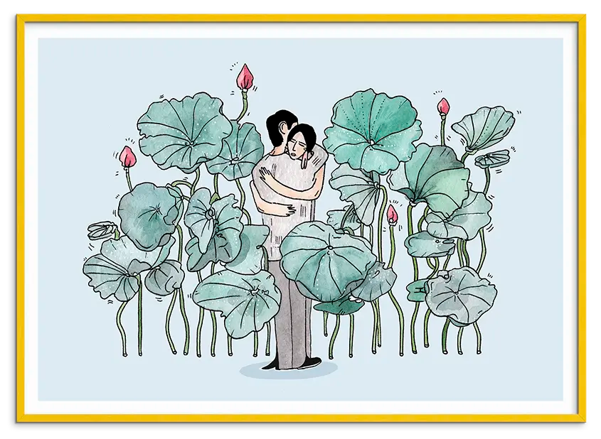 Gul træramme til WATER LILIES LOVERS kunstplakat