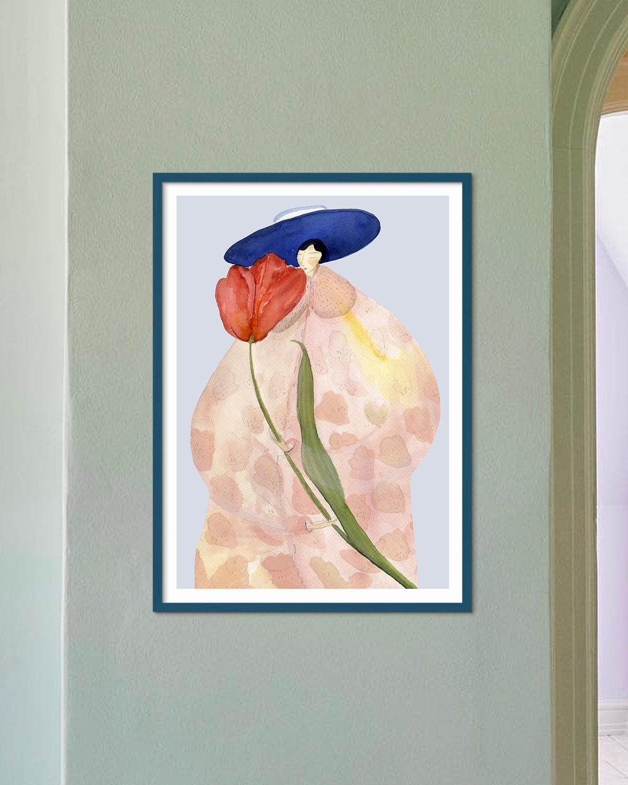FRENCH TULIPS kunstplakat i petroleumsblå træramme