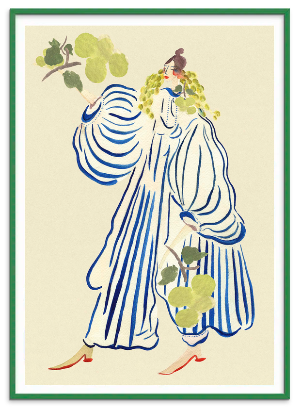 Grapevine Goddess kunstplakat i grøn træramme – Krull Studio