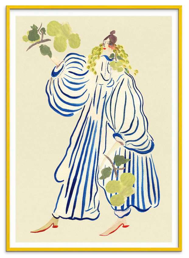 Grapevine Goddess kunstplakat i gul træramme – Krull Studio
