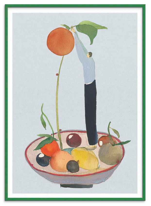 Mandarin Gardener kunstplakat i grøn træramme – Krull Studio