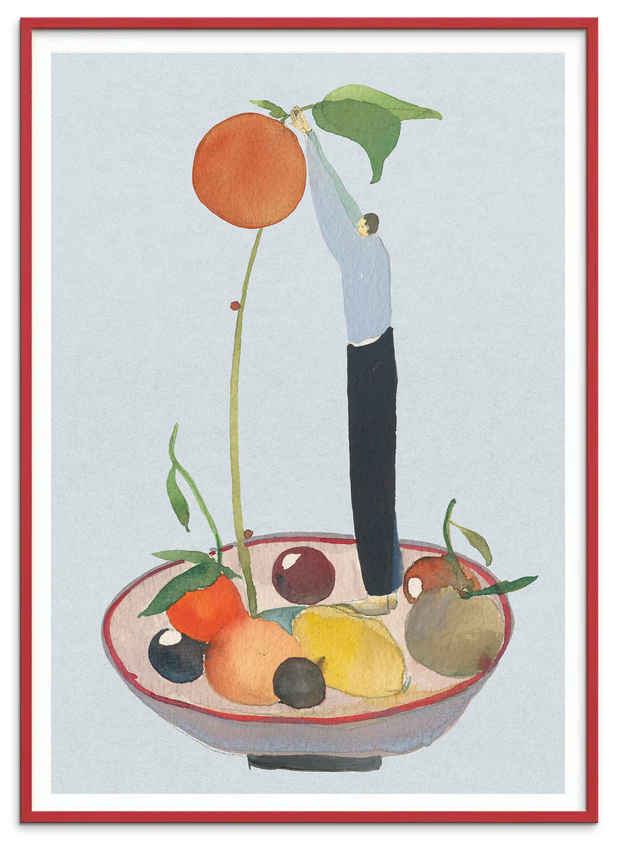 Mandarin Gardener kunstplakat i rød træramme – Krull Studio