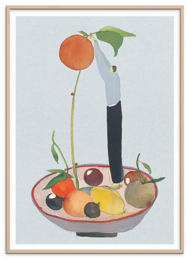 Mandarin Gardener kunstplakat i rosa træramme – Krull Studio