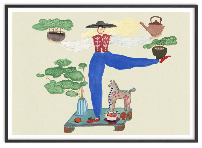 Simmering Gardens kunstplakat i sort træramme – Krull Studio