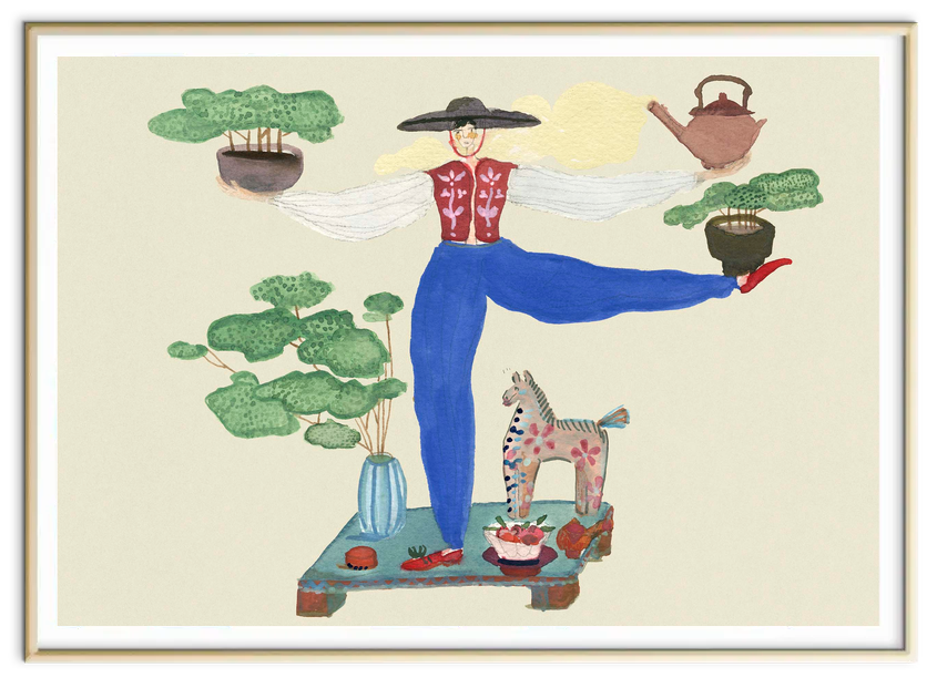 Simmering Gardens kunstplakat i messingfarvet aluminiumsramme – Krull Studio