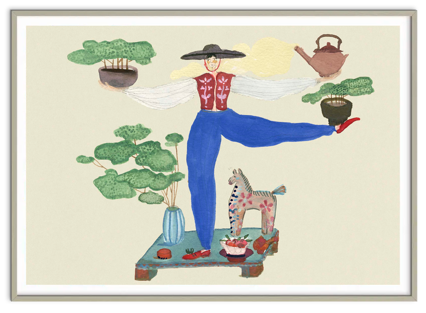 Simmering Gardens kunstplakat i cashmerefarvet træramme – Krull Studio