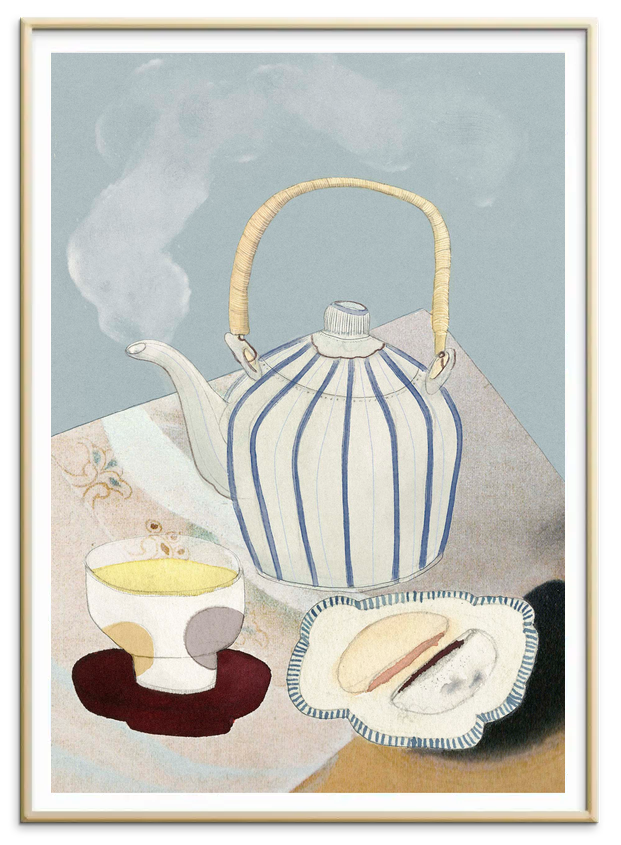 Tea Ceremony kunstplakat i messingfarvet aluminiumsramme – Krull Studio