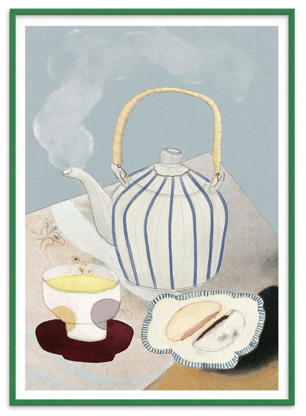 Tea Ceremony kunstplakat i grøn træramme – Krull Studio