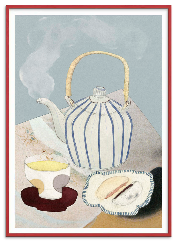 Tea Ceremony kunstplakat i rød træramme – Krull Studio