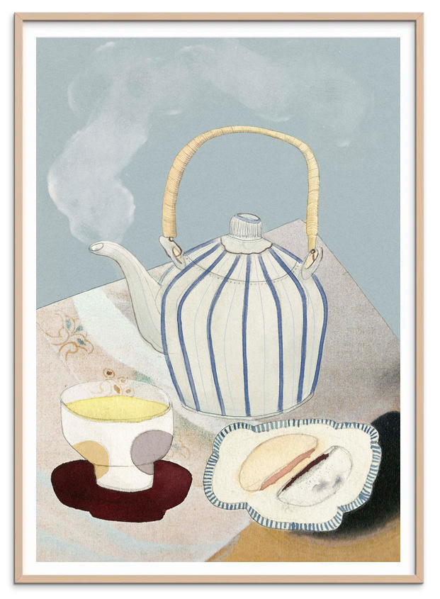Tea Ceremony kunstplakat i rosa træramme – Krull Studio