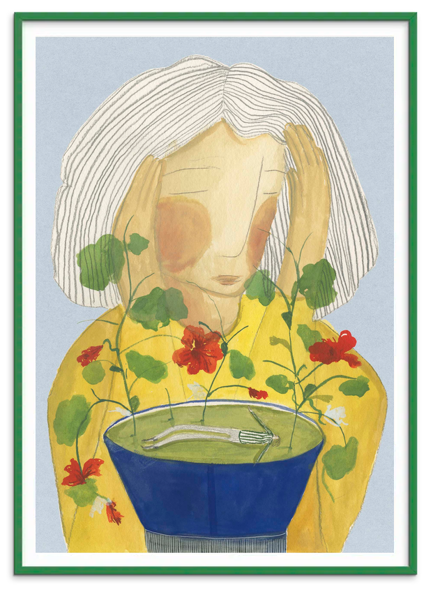 Tea Clouds kunstplakat i grøn træramme – Krull Studio