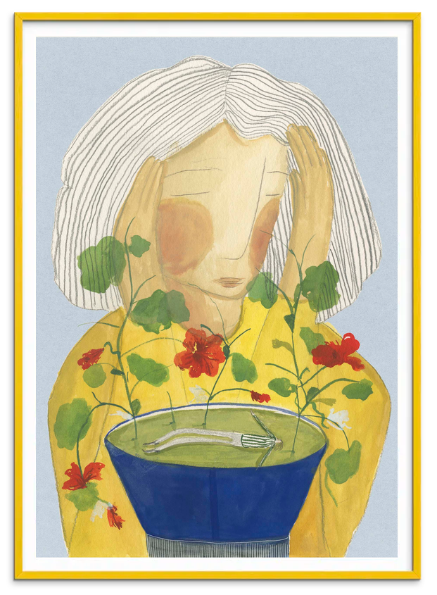 Tea Clouds kunstplakat i gul træramme – Krull Studio