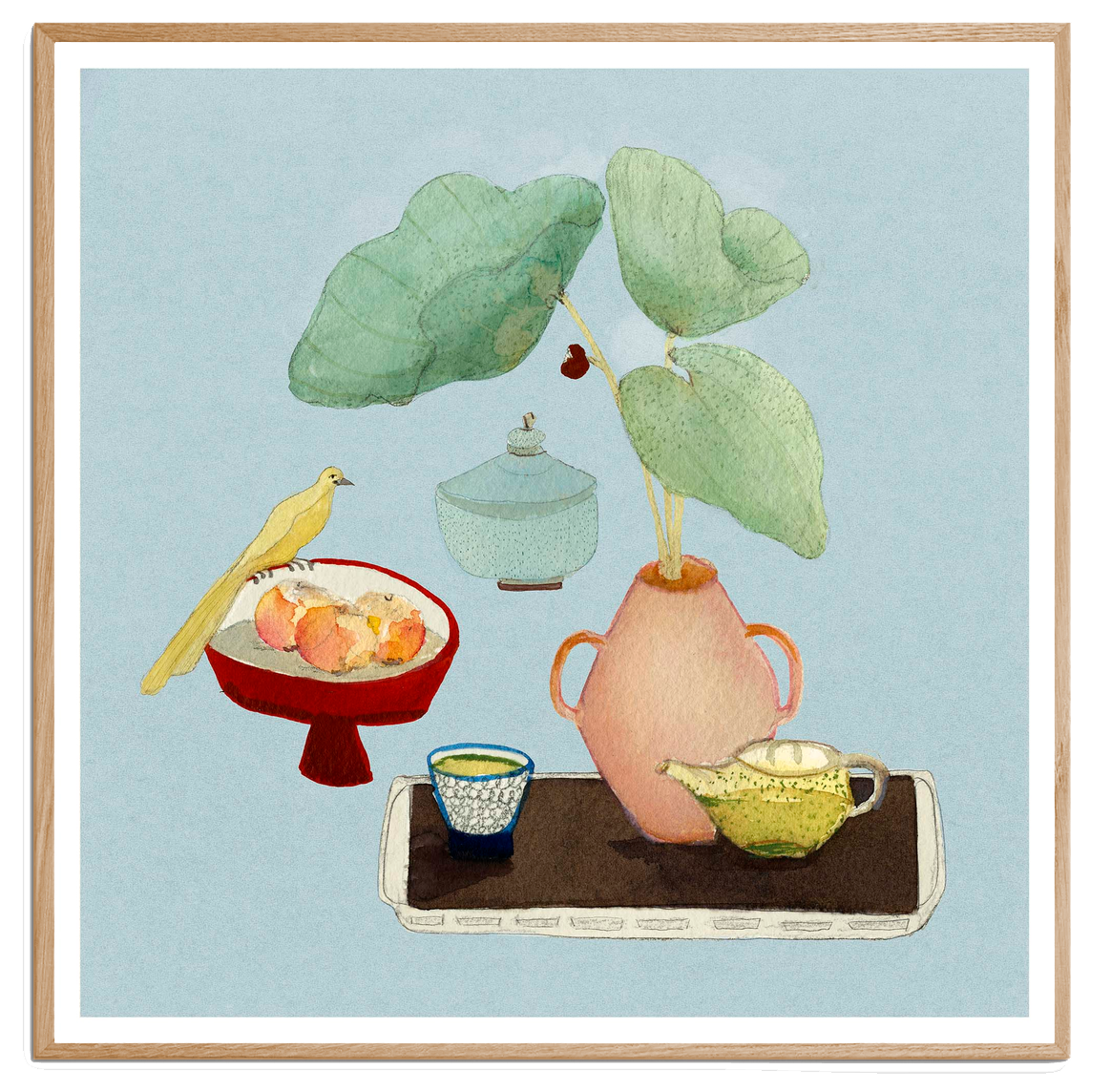 A Tea Table kunstplakat i rosa træramme – Krull Studio